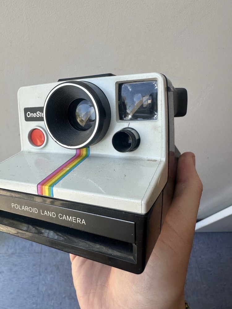 Polaroid One Step 600 White Instant Land Camera w/Strap, Rainbow Stripe Untested