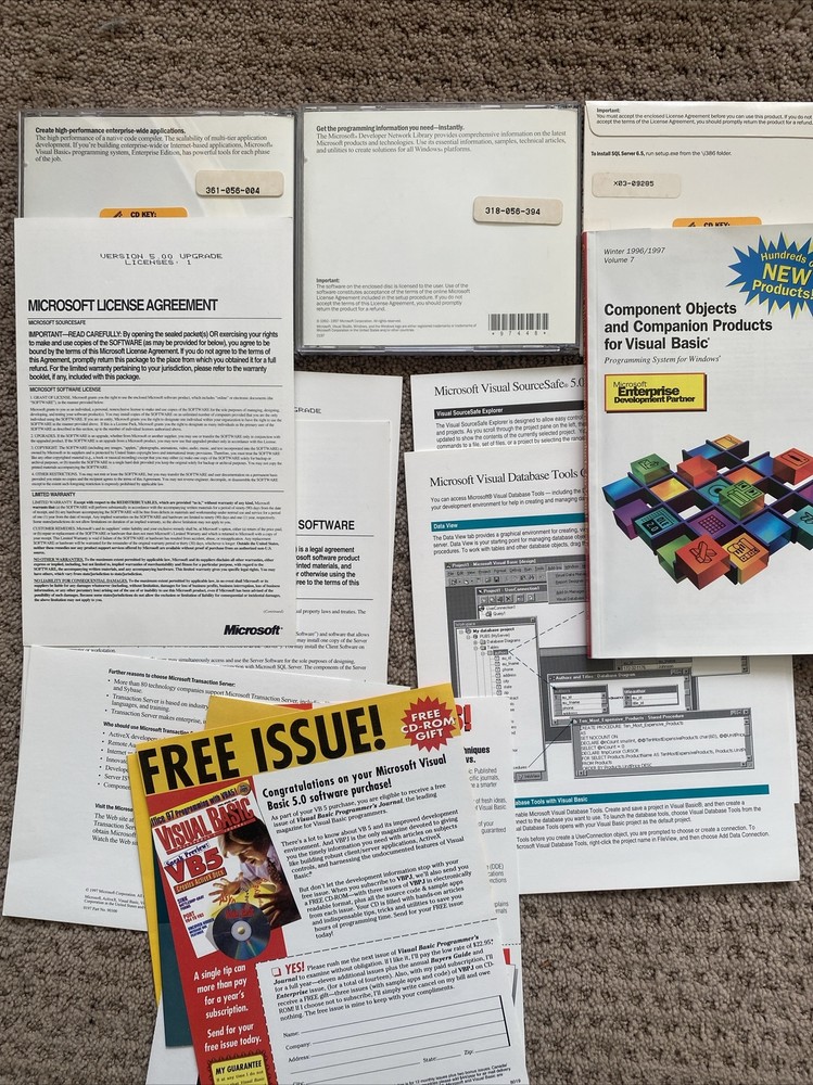 Microsoft Visual Basic 5.0 Enterprise Edition Upgrade with CD keys.