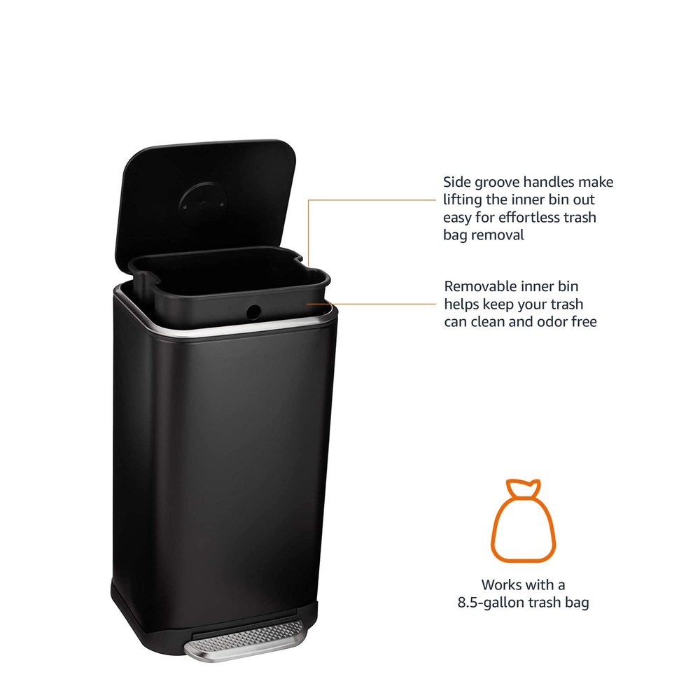 Amazon Basics 32L Trash Can Soft-Close Pedal Black