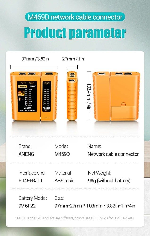 ANENG M469D RJ45 Network Cable Tester Ethernet Line Wire Remote Continuity USB