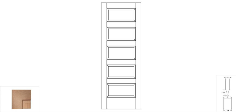 5 Panel Equal Raised Panels White Oak Stain Grade Solid Core Interior Wood Doors
