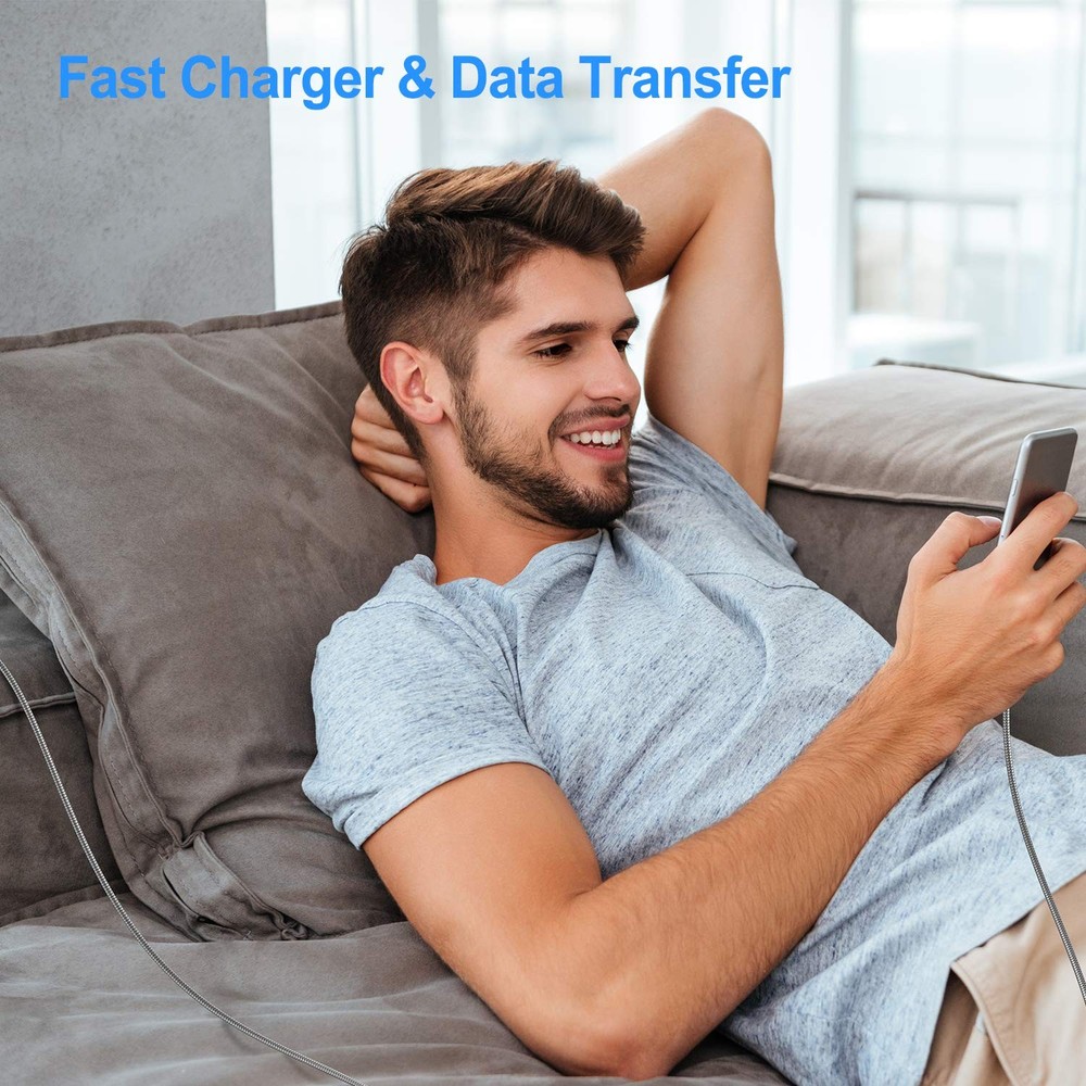 Micro USB Cable 10ft Android Phone Charger 2-Pack Extra Long 10foot, silver