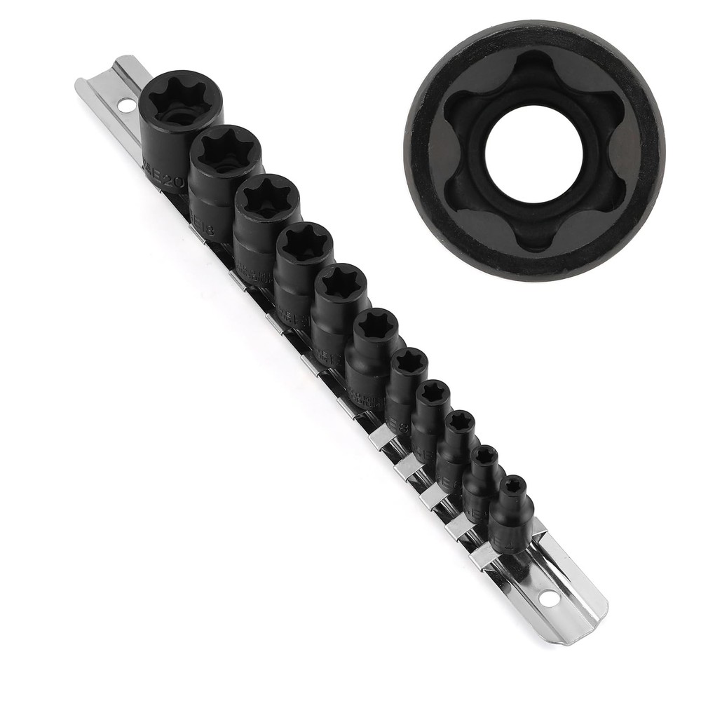 Casoman 11Pcs Female Torx Socket Set, E Torx & Star Socket Set With Ra