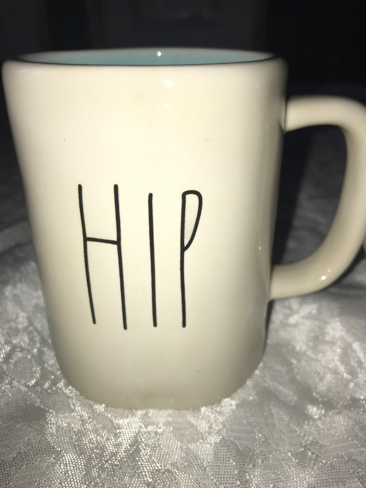 2 Rae Dunn HIP/HOP Easter BUNNY Rabbit BLUE Inside DOUBLE SIDED 16oz MUG Cup 4½"