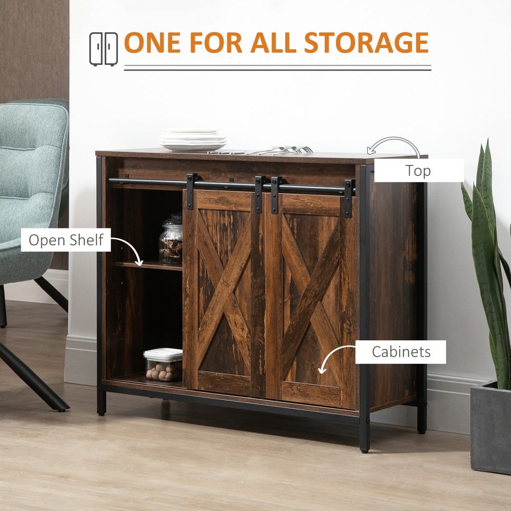 Rustic Sideboard Buffet Cabinet w/ Sliding Barn Door Storage Adjustable Shelves