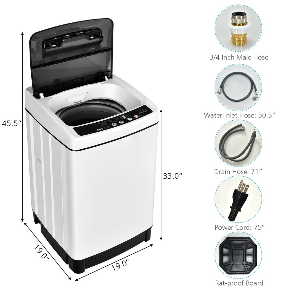 Compact Full-automatic Washing Machine Laundry Washer w/ 11 lbs Capacity White