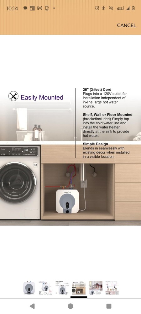 Biselong BI-2.5 Mini Electric Storage Tank Water Heater 2.5 Gal 110/120V