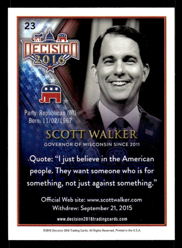 2016 Decision 2016 #23 Scott Walker Card