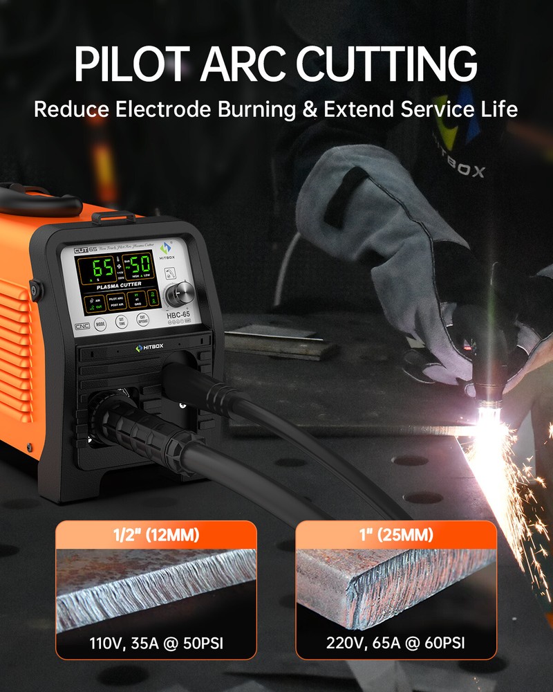 Hitbox 65A Plasma Cutter Non-Touch Pilot Arc Portable Cutting Machine Home Use