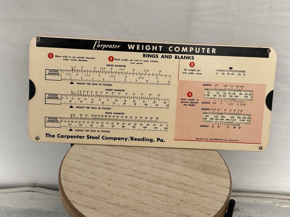 1964 Carpenter Steel Co. Double Sided Weight Computer Slide Chart