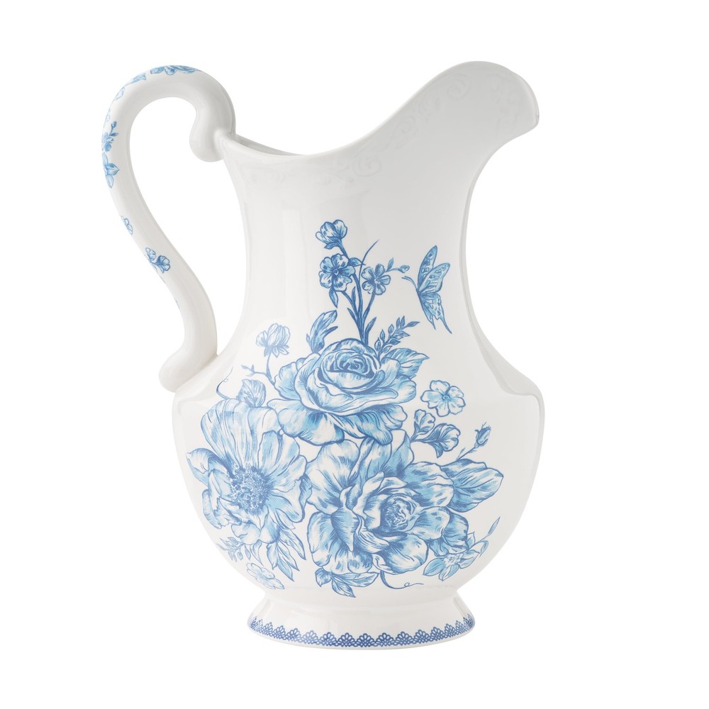 Stoneware 2 Quart Pitcher Blue W/ Durable & Leak Proof Design New