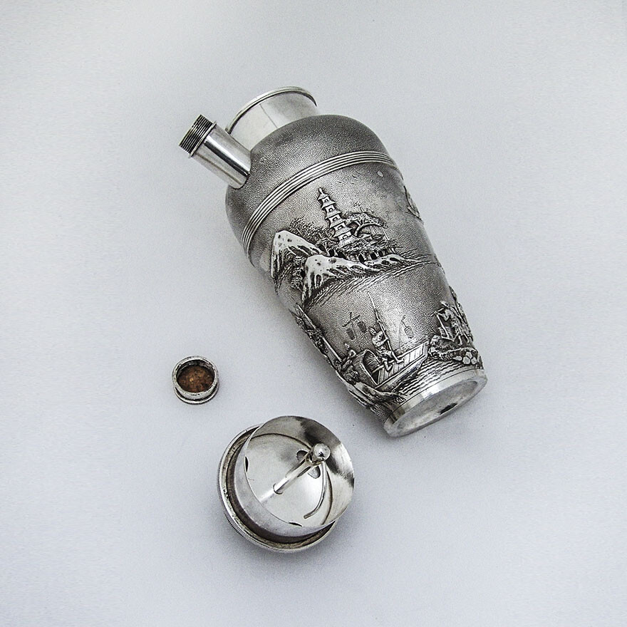 Chinese Export Silver Scenic Cocktail Shaker Wang Hing 1900