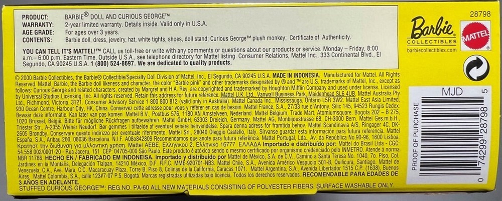 Barbie and Curious George NRFB 2000