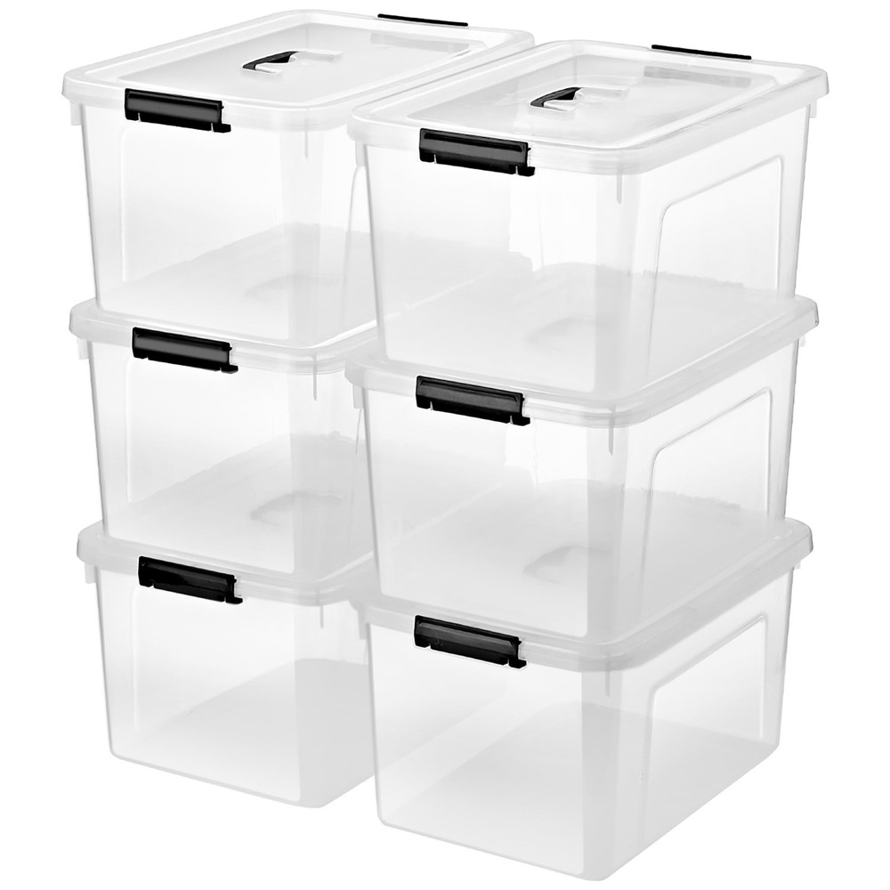 19 Quart Plastic Storage Bins with Lids, 6-Pack Stackable Clear Storage Organ...