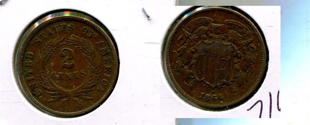 1864 TWO CENT PIECE TYPE COIN XF 7165T