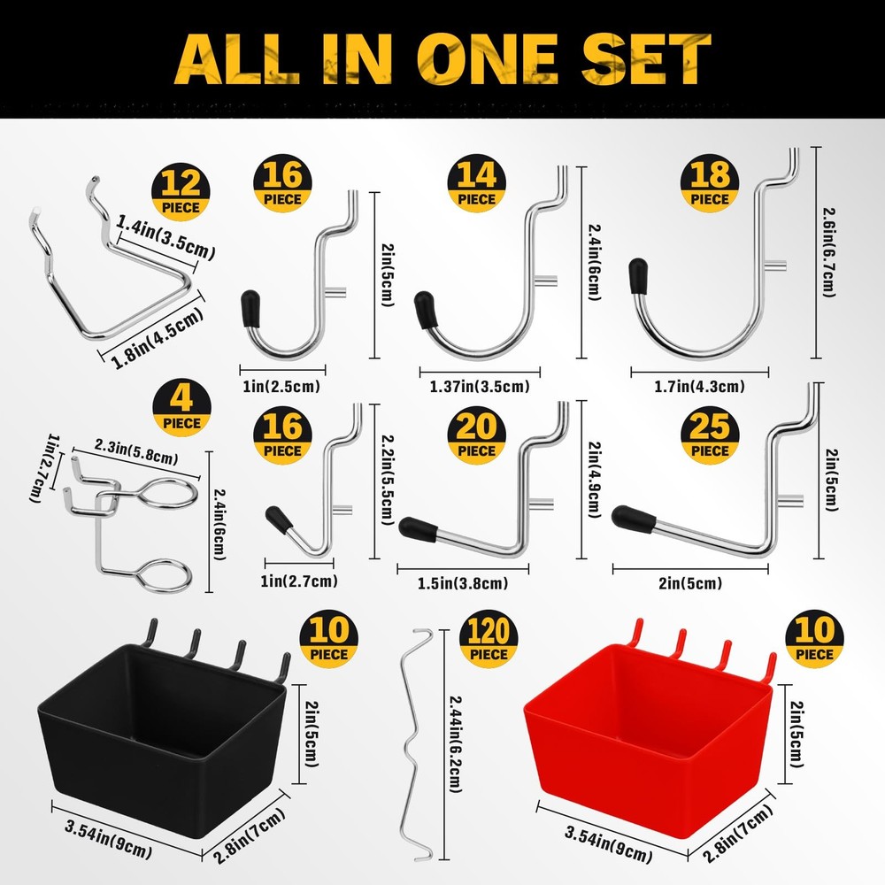 Pegboard Hooks Kit Organizer Accessories With Bins Garage Workshop 297 Piece