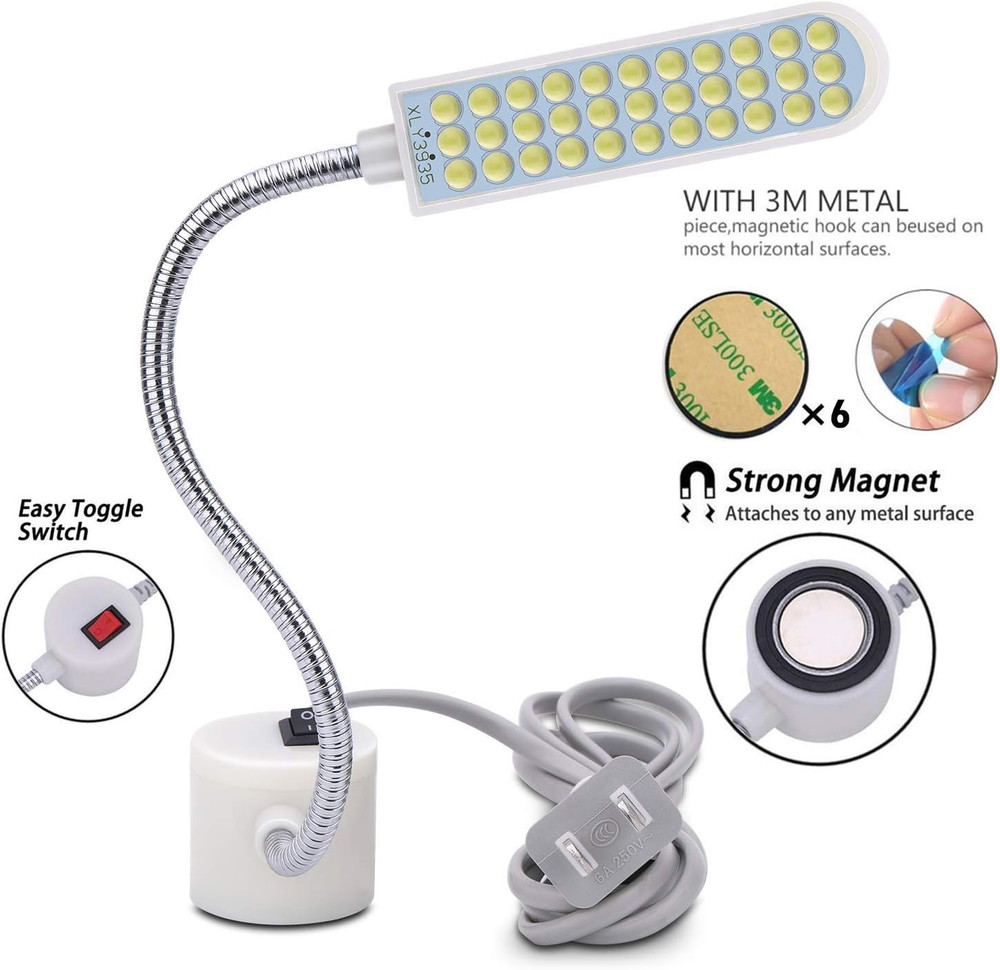 Sewing Machine Light Gooseneck Work Light with Magnetic Mounting Base, White Sof