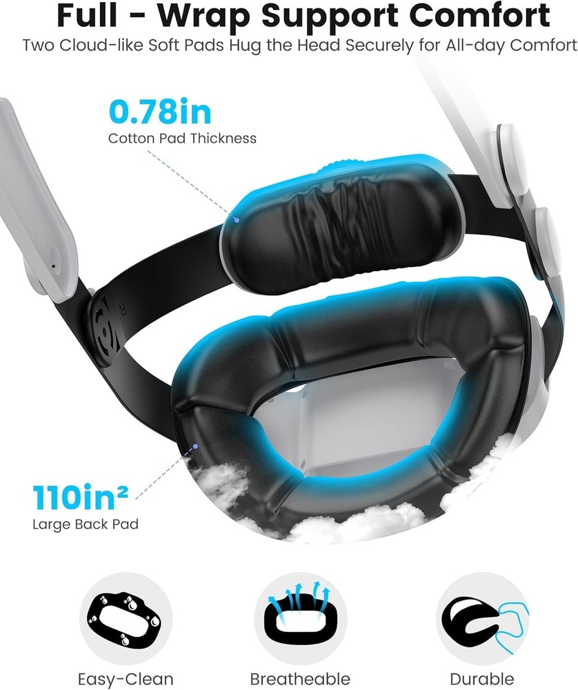 Enhanced Support Adjustable Head Strap for Oculus Quest 2/3 with Dual Pads