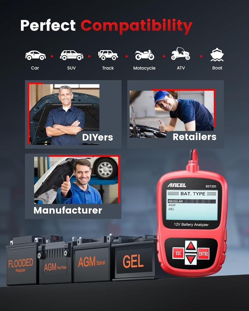 Ancel BST200 Auto 12V Battery Load Tester 100-1100 CCA Charging Analyzer Tool