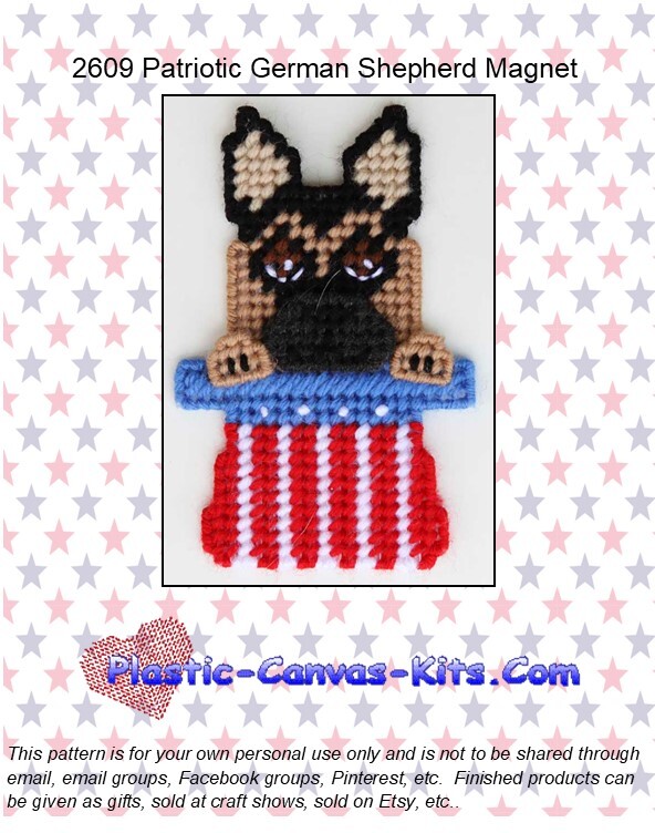 Patriotic German Shepherd Magnet-Plastic Canvas Pattern or Kit