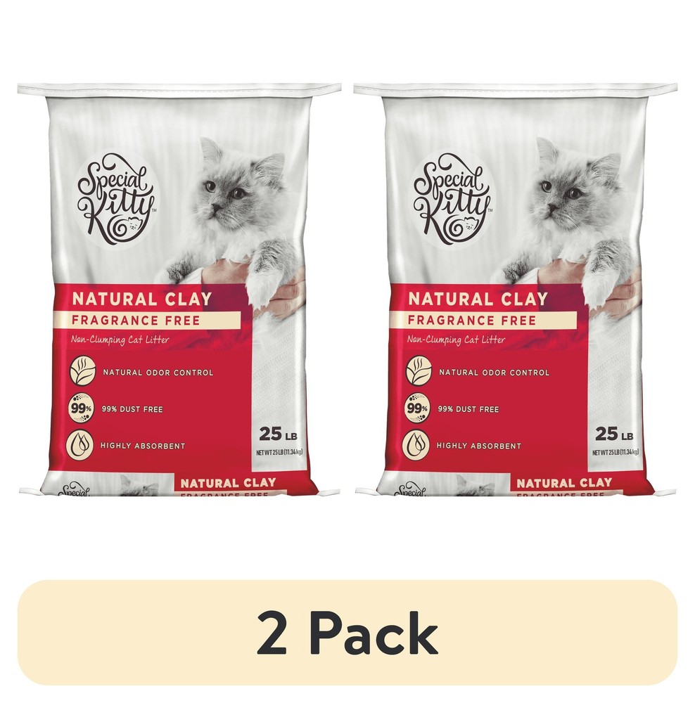 Non Clumping Clay Cat Litter Natural Unscented 25 lb 2 Pack