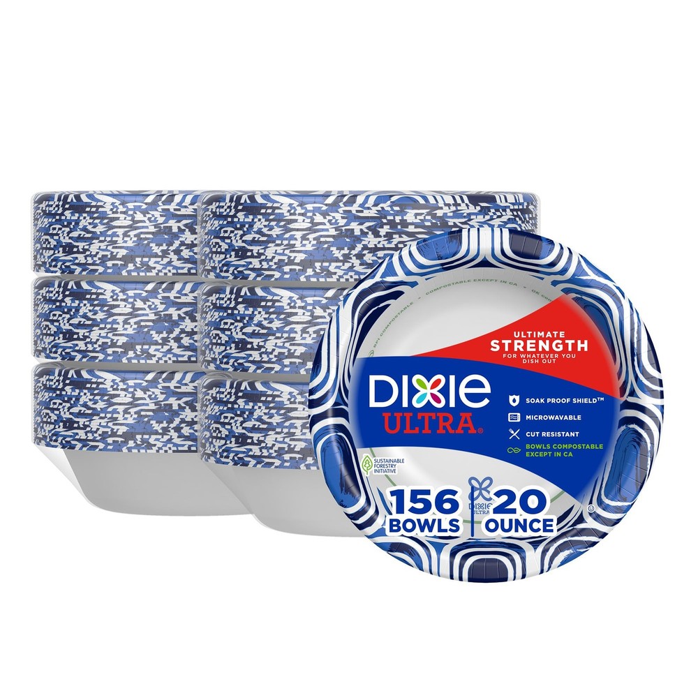 Dixie Ultra 20Oz Disposable Paper Bowls 156 Count Strong Soak Proof Shield