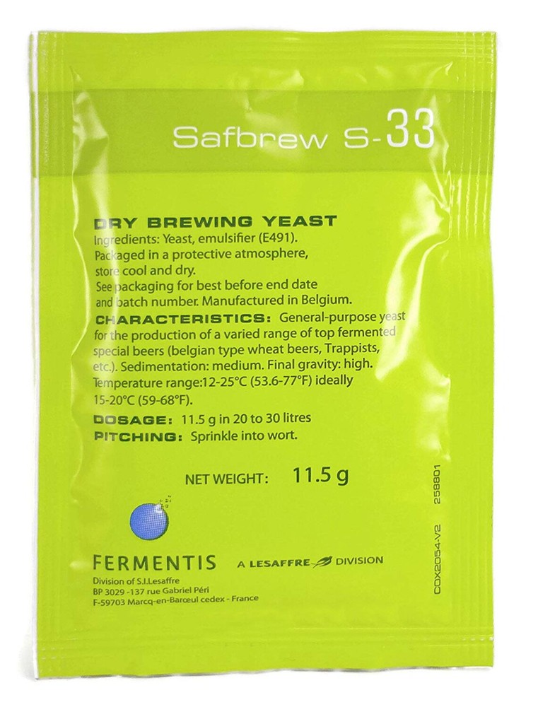 Safbrew S-33 Ale Yeast, 11.5g - 2-Pack
