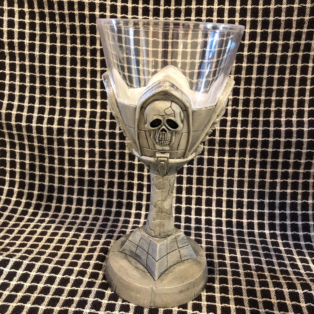 3 Scary Skeleton Plastic Halloween Goblets, Stem Glasses