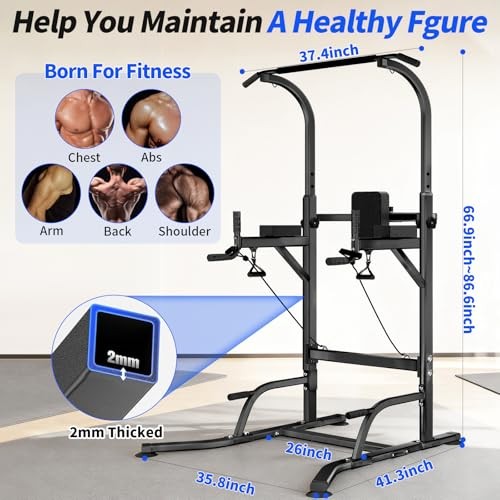 Pull Up Bar Power Tower Dip Station, Adjustable Strength Training Carbon