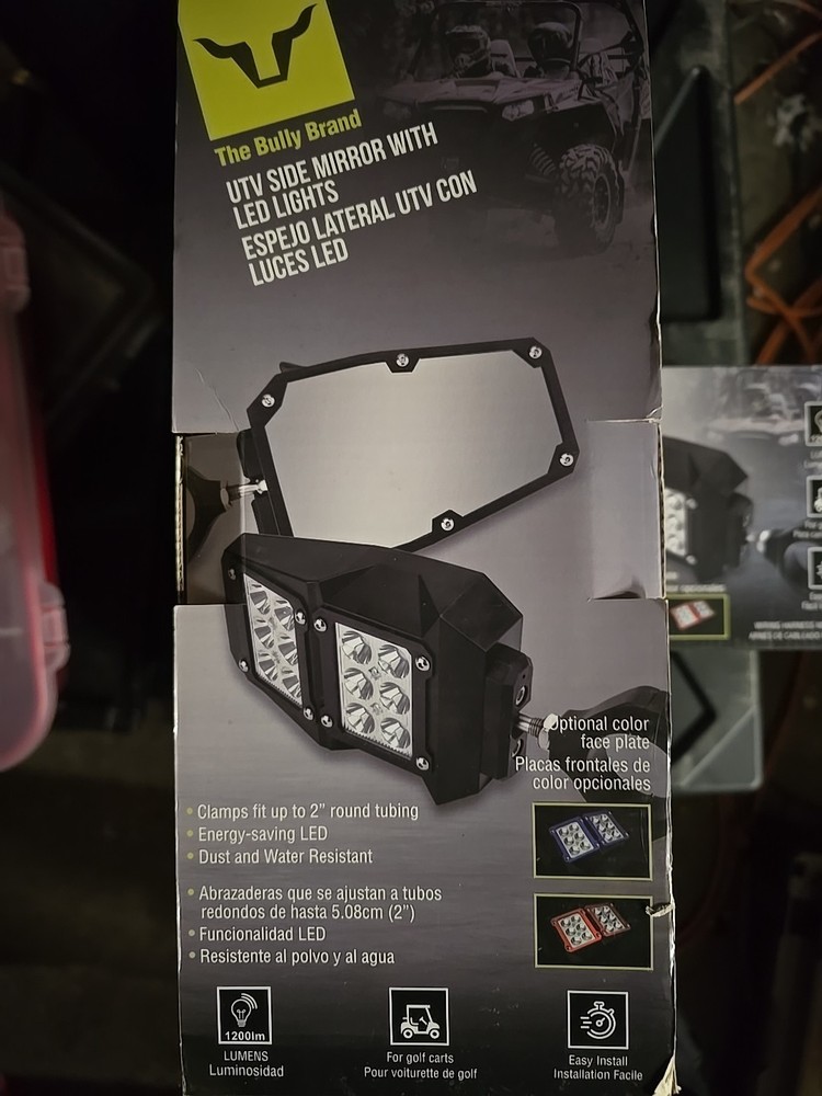 Universal Off-Road ATV & UTV Side Mirror W/ LED Lights & Red+blue Covers - Bully