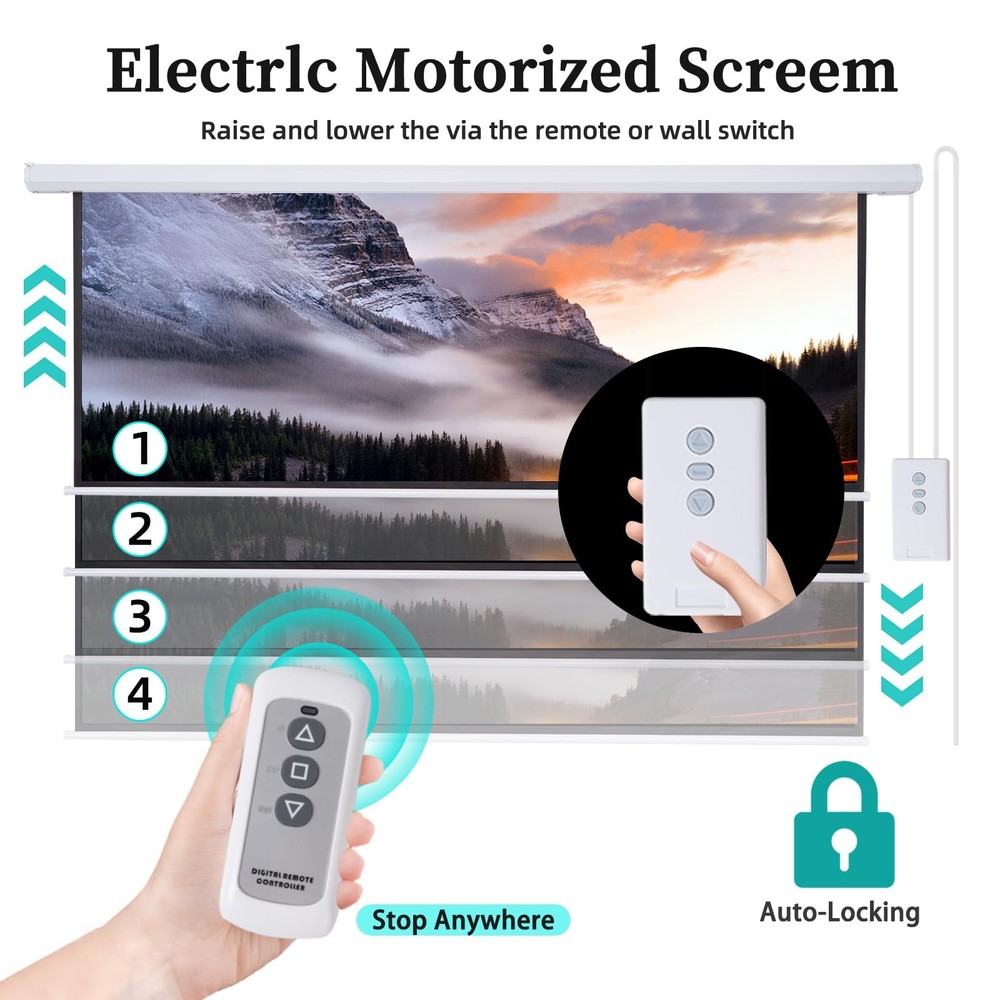 Projector Screen Motorized 120 Inch 4:3 HD Electric Projector Screen Pull Dow...