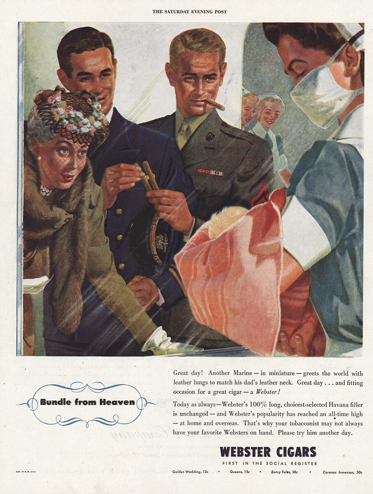 1945 Webster Cigars: Bundle From Heaven Vintage Print Ad