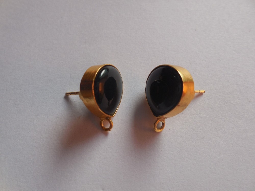 Black Onyx Stud Connector Ear Post Earring Gemstone Jewelry Making Charm DIY