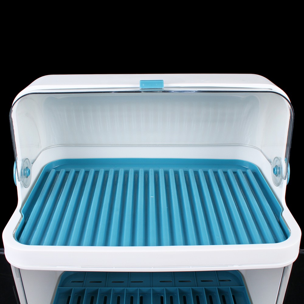 Organizer Storage Cup Holder Kitchen 2-Tier Dish Drying Rack With Lid Cover Set