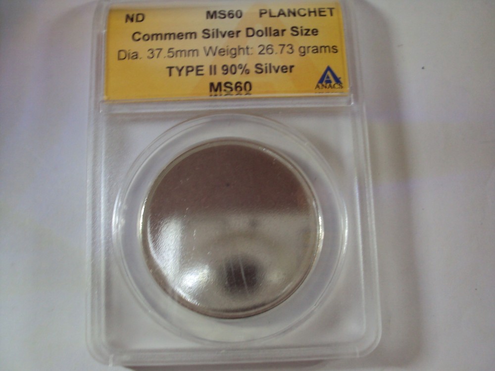 NO Date ANACS MS 60 blank planchet silver dollar size type 2