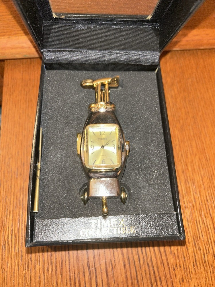 TIMEX TWO-TONE SILVER & GOLD COLLECTIBLE MINI-CLOCK GOLF BAG
