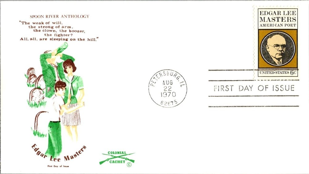 Edgar Masters 1970 First Day FDC - Colonial Cachet - Scott 1405 - unaddressed