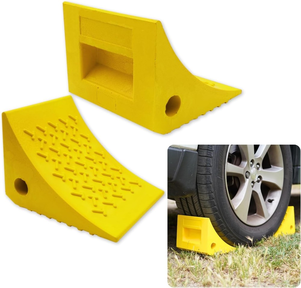 SECURITYMAN Heavy Duty Wheel Chocks (2 Pack) - Durable, 2 Pack, Yellow