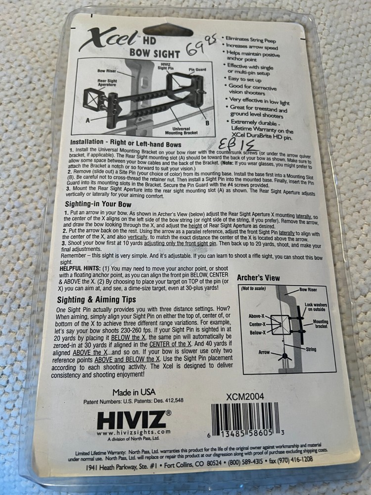 Xcel HD HI VIZ Shooting Systems Bow Sight