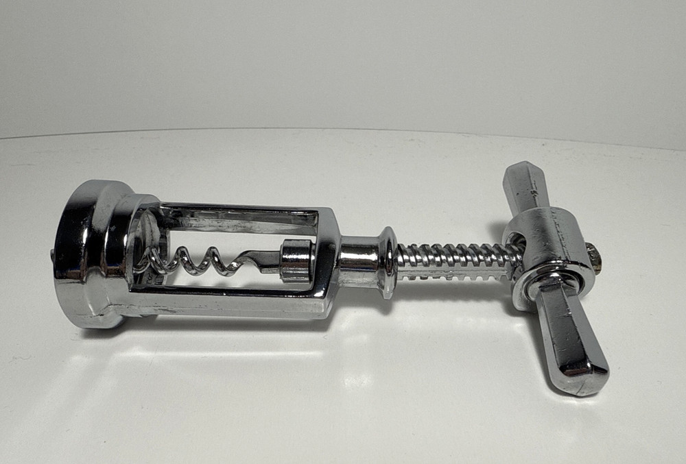 Irvinware T-Handle Corkscrew – Mid-Century Modern Bar Tool, Silver Tone Metal