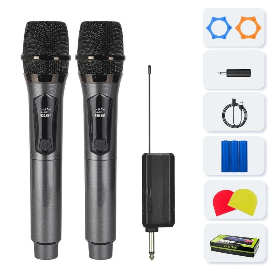 Pro UHF Wireless Microphone System Set Dual Handheld Rechargeable Karaoke Party