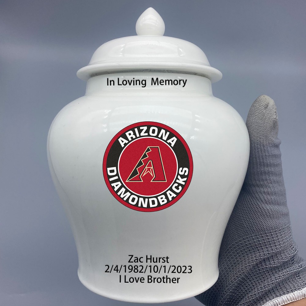Ceramic Medium Urn for Arizona Diamondbacks Baseball Theme, Custom Text