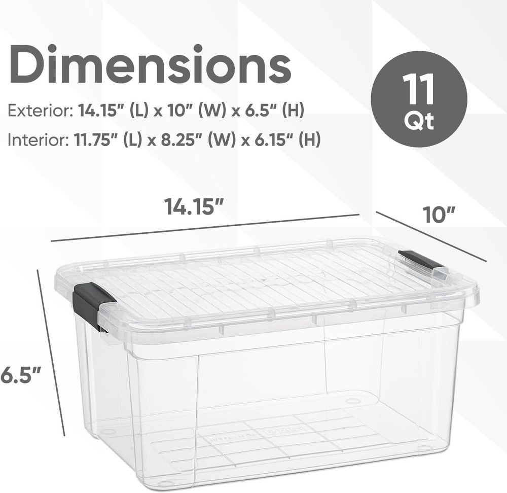 Superio Clear Storage Bins with Lids, 6 Pack- Plastic Storage Boxes - 11 Quart