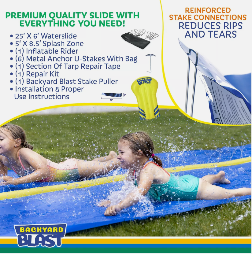 BACKYARD BLAST - 30' Waterslide with Splash Zone - Easy to Setup - Extra Thick
