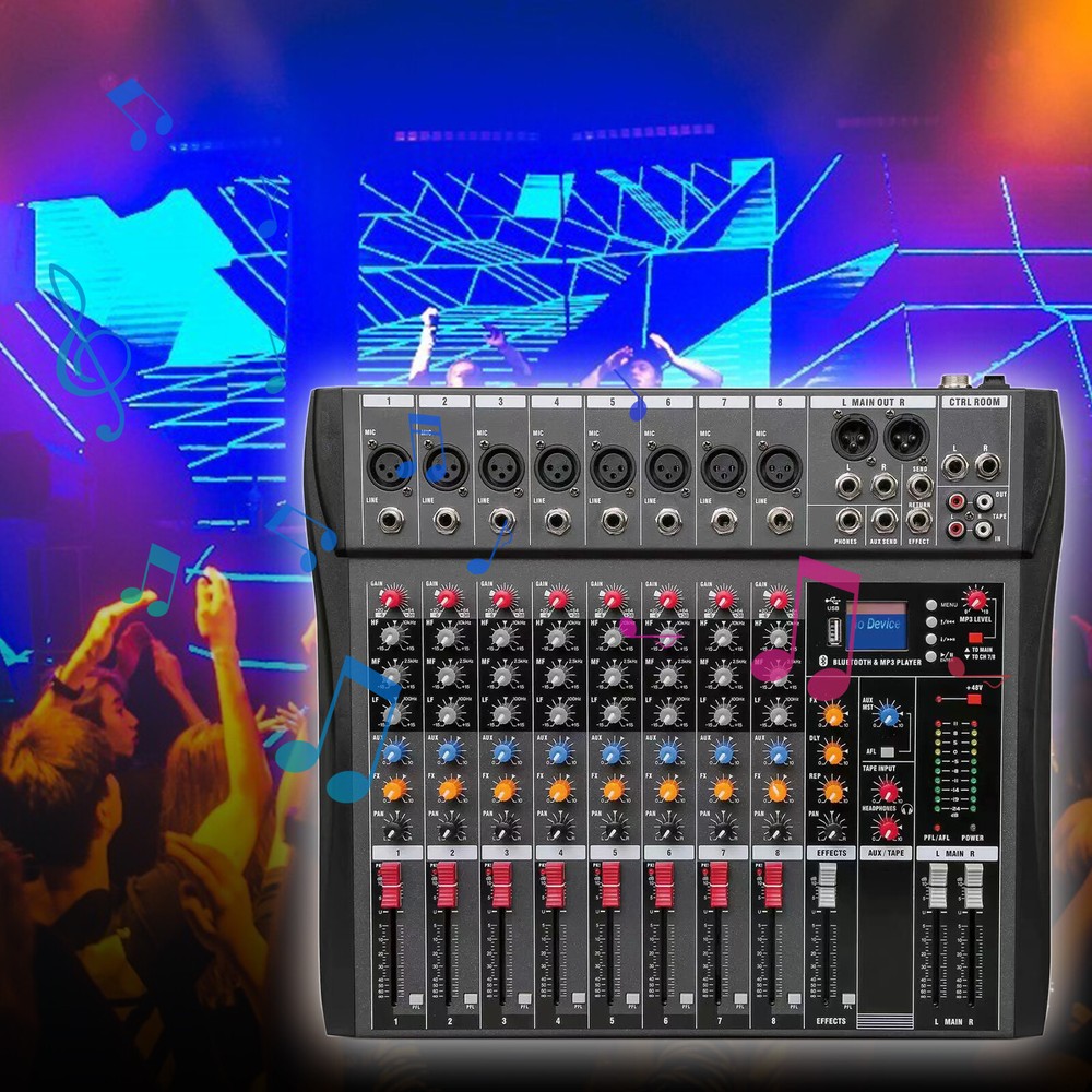 8 Channel Professional Digital Bluetooth Live Studio Audio Mixer Power Mixing