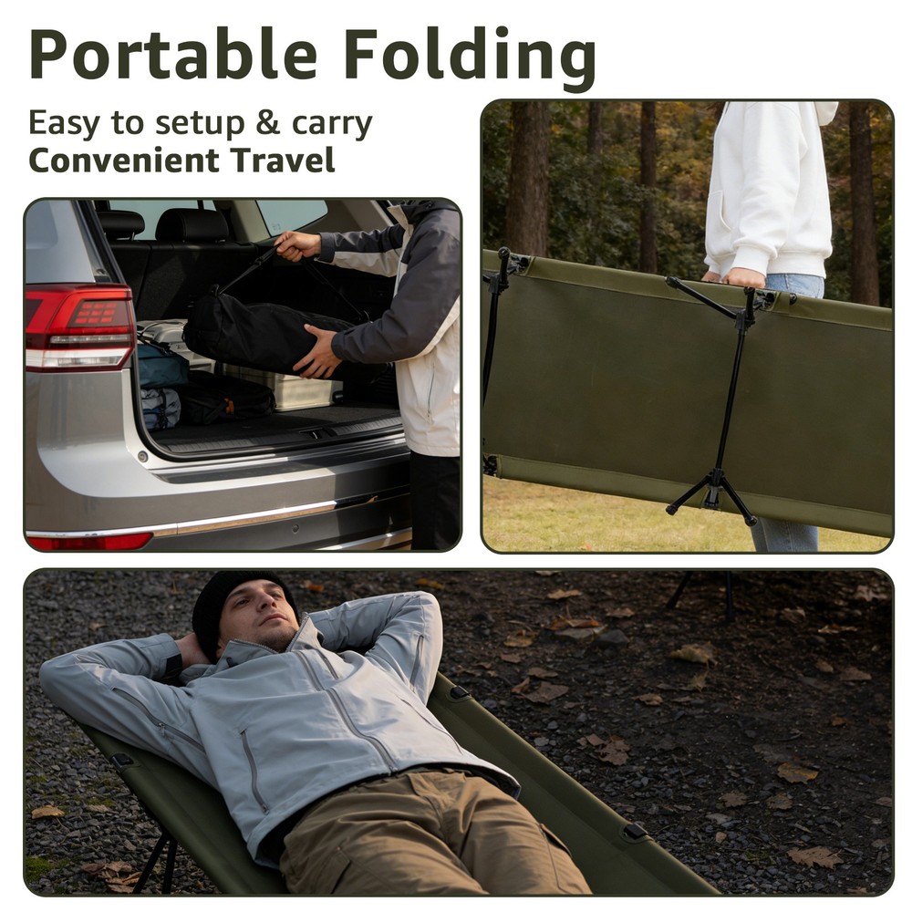 Portable Folding Camping Cot, Height Adjustable Sleeping Cot for Adults