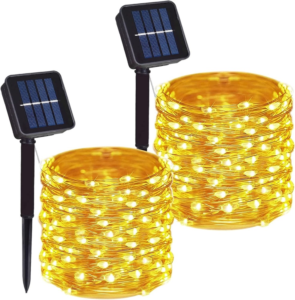 2 Pack Total 200 LED 66FT Solar Powered Copper Wire String Lights Outdoor, Water