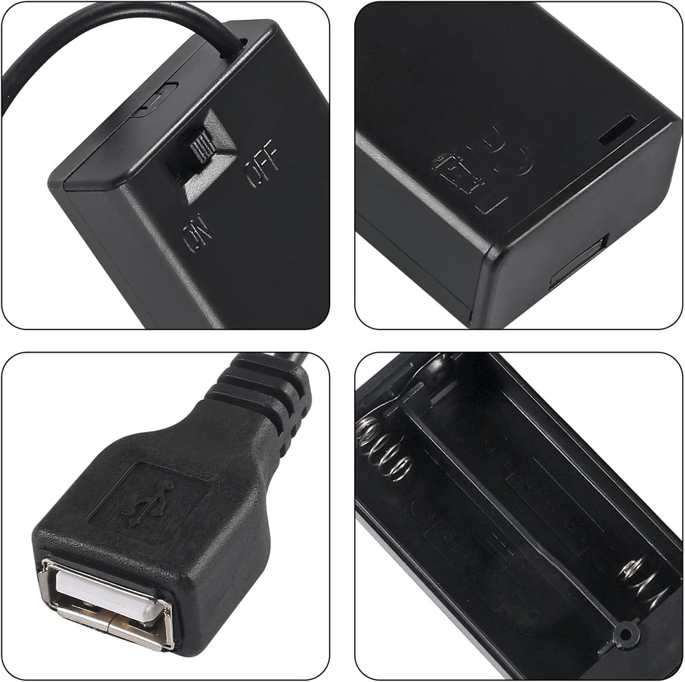 3Pcs 2 AA Battery Holder USB Female Socket 2 AA Battery Case Box Holder