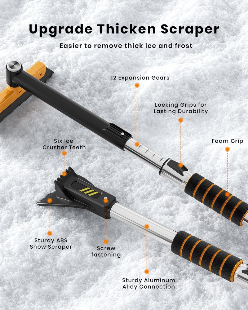 helloleiboo 43.7" Extendable Ice Scraper & Pivoting Snow Brush