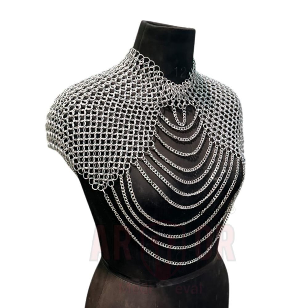Medieval Chainmail Collar Shoulder Armor Adjustable SS Chainmail Chain Layered